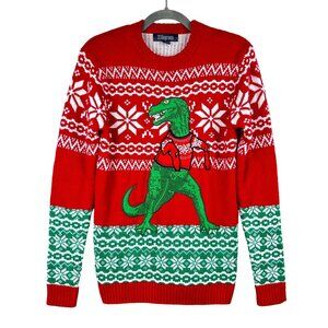 33 Degrees Dinosaur Ugly Christmas Sweater Mens Small T-Rex Fair Aisle Crew Neck
